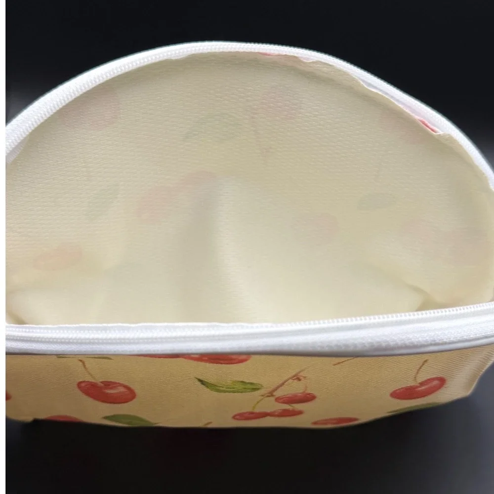 Cherry Print Dome Cosmetic Bag White Red Fruit‎ Pattern Makeup Pouch Organizer